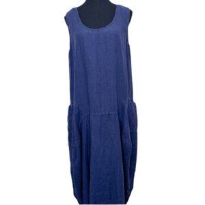 Banana Blue Australia Womens Medium Sleeveless Linen Lagenlook Drop Waist Dress
